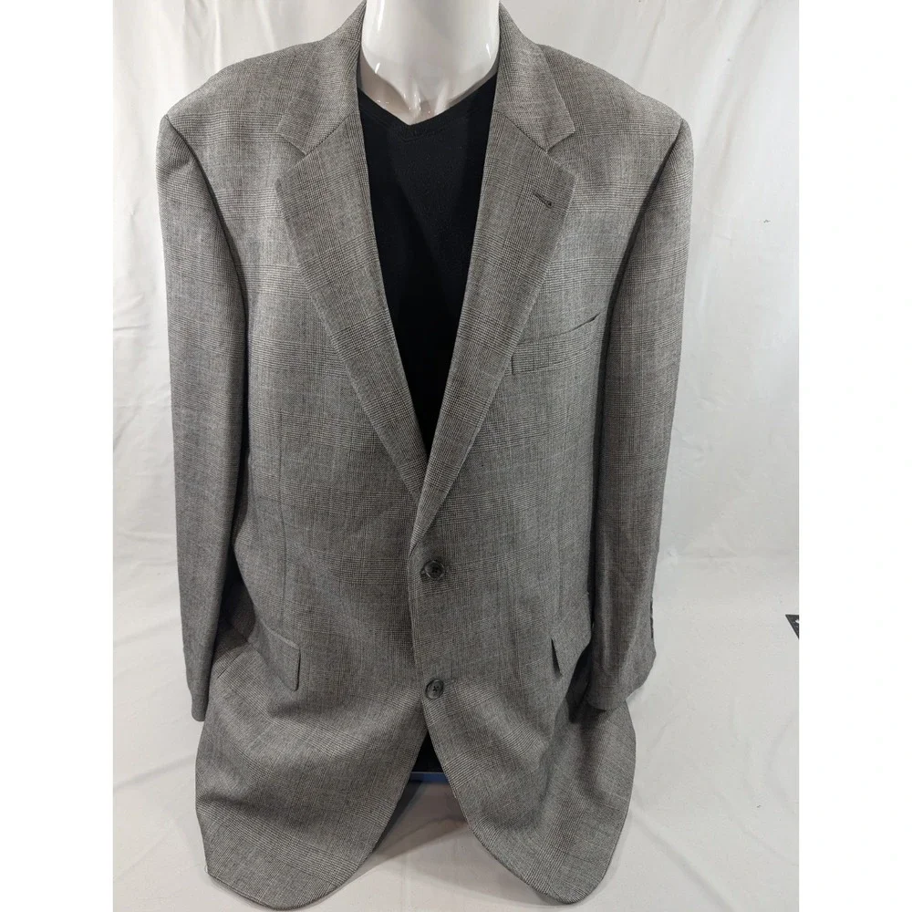 Jos. A. Bank Blazer Coat‎ Suit Jacket Silk Camelhair Glenn Check Plaid 46L 50